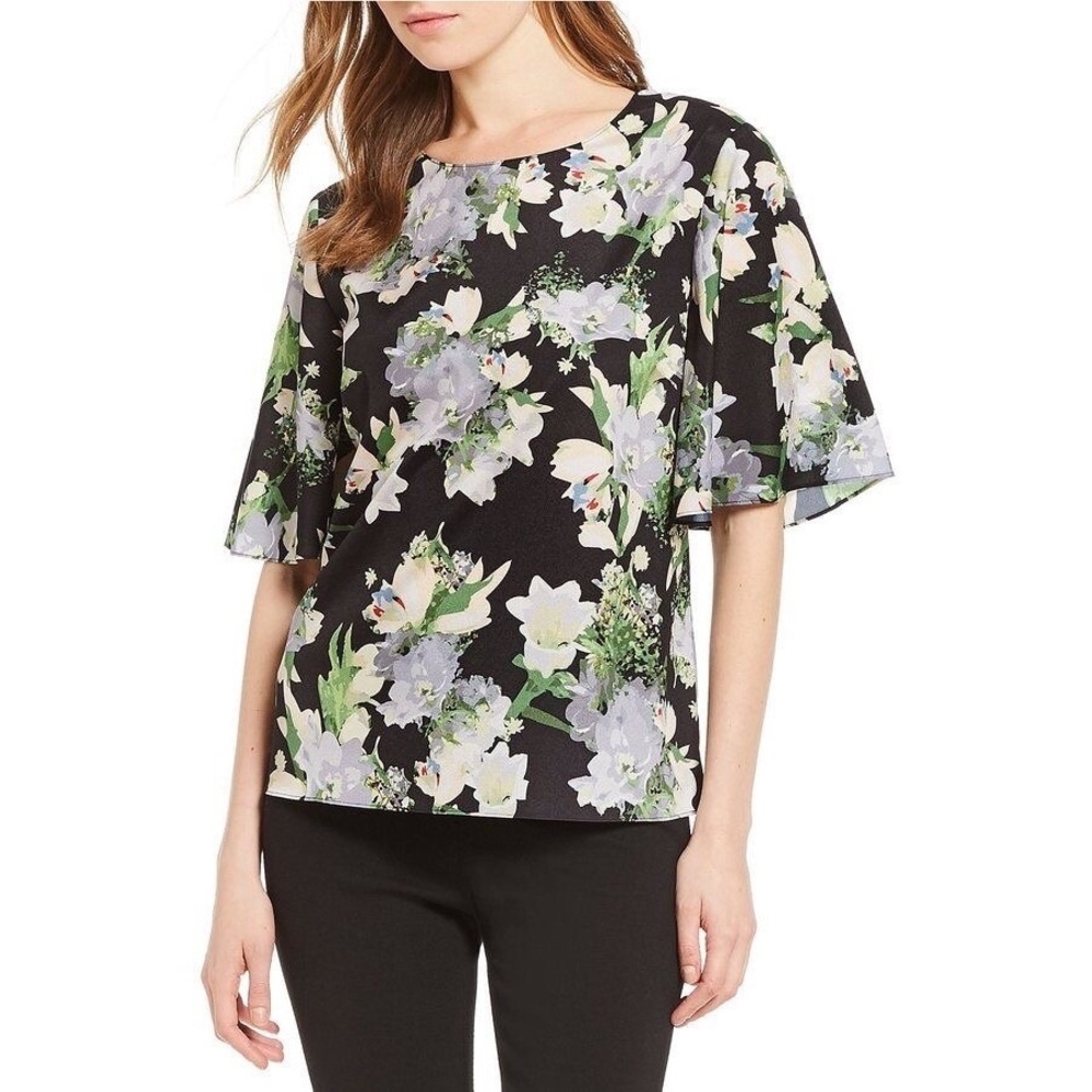 Preston & York Nissy Black Purple White Floral Blouse Large